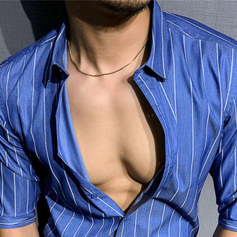 Men's Casual Striped Lapel Single Breasted Long Sleeve Shirt 67274663Y