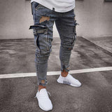 Men's Vintage Knee Multi Pocket Zipper Jeans 19924993X
