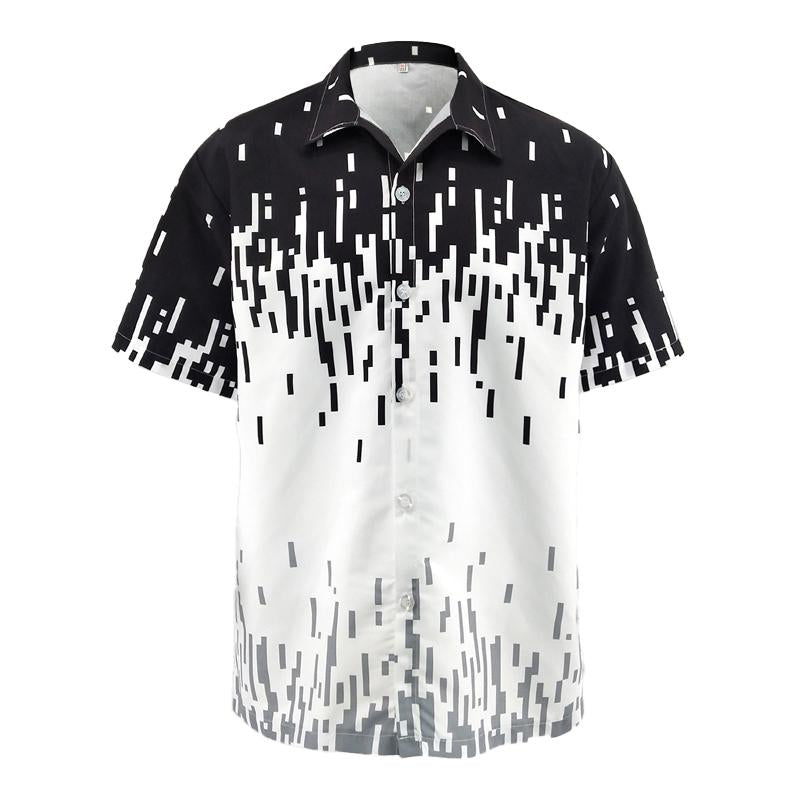 Men's Hawaiian Geometric Print Loose Beach Short Sleeve Shirt 56936484X