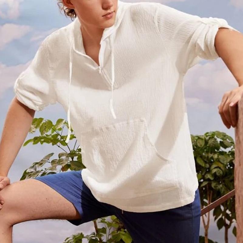 Men's Casual Solid Color Half Zip Kangaroo Pocket Hooded Shirt 24349580Y