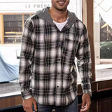 Men's Casual Plaid Hooded Flannel Multi-Pocket Shirt Jacket 69038680X