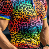 Men's Leopard Print Patchwork Lapel Polo Shirt 38110210X