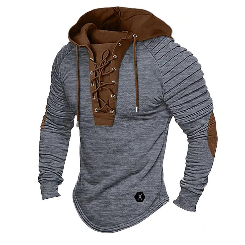 Men's Casual Solid Color Lace-Up Hooded Sweatshirt 40191778Y