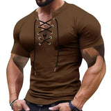 Men's Casual Lace-up V-neck Slim Short-sleeved T-shirt 09229126M