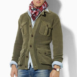 Men's Solid Color Lapel Multi-pocket Knitted Jacket 91258321X