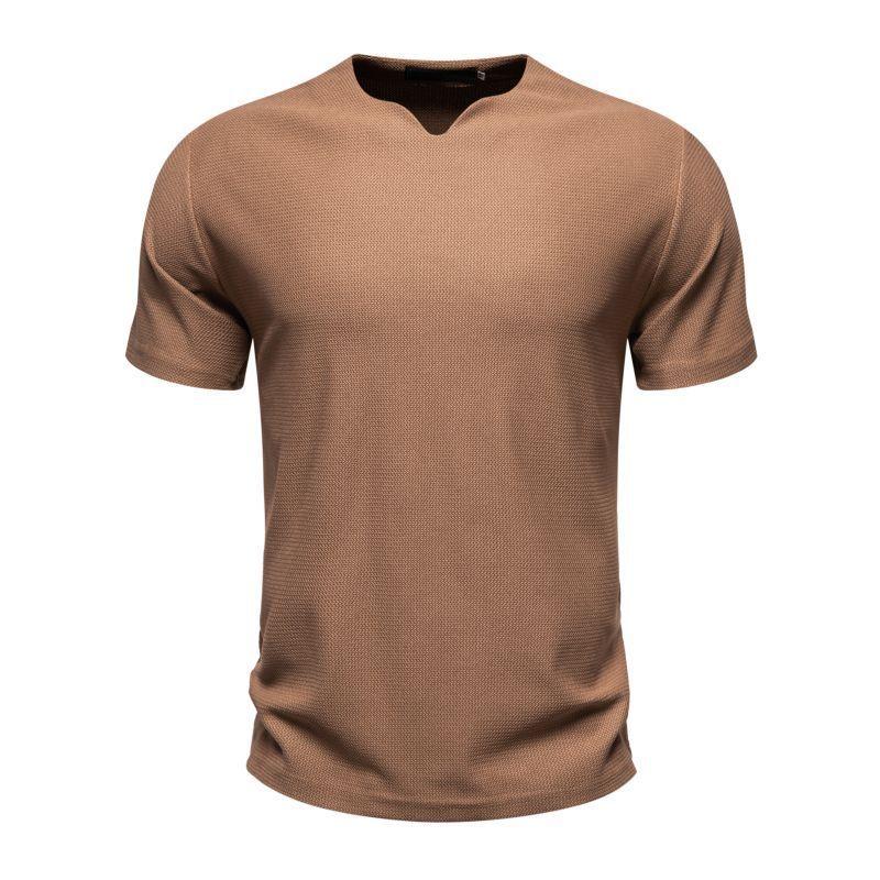 Men's Casual Cotton Blended V-Neck Short Sleeve T-Shirt Beach Shorts Set 11791500M