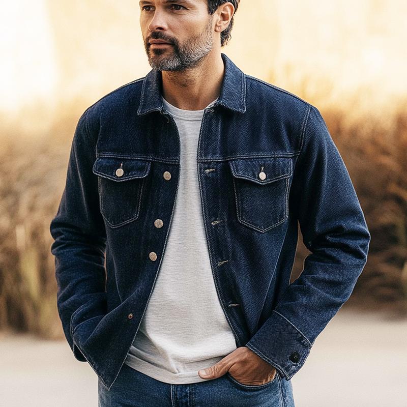 Men's Vintage Solid Lapel Denim Jacket 19564743X Manlytshirt