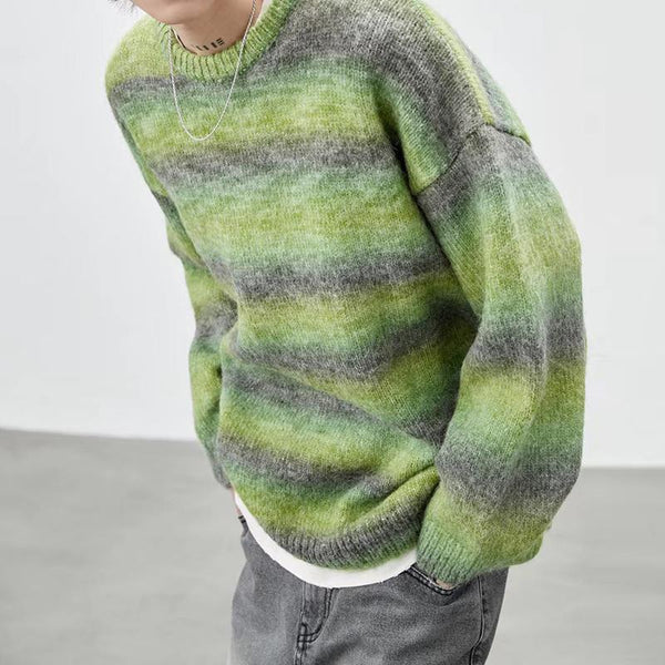 Men's Casual Gradient Striped Crew Neck Knitted Pullover Sweater 93359000M