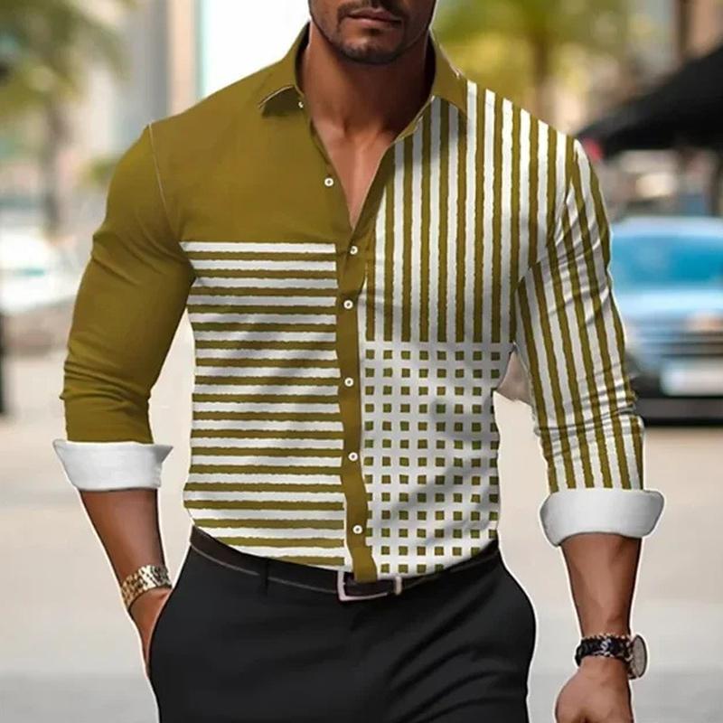 Men's Striped Colorblock Long Sleeve Shirt 20996175X