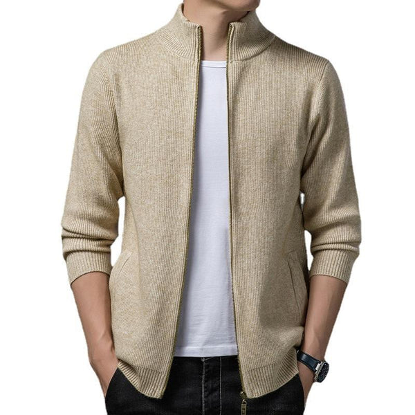 Men's Casual Simple Solid Color Stand Collar Knit Cardigan 27580086Y