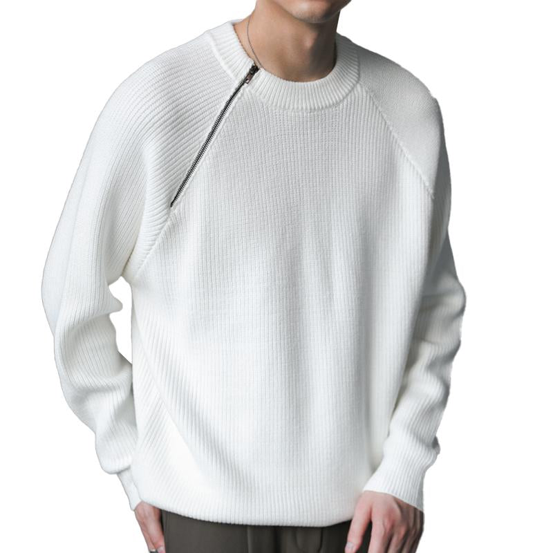 Men's Loose Round Neck Side Zipper Bottoming Sweater 30256171X