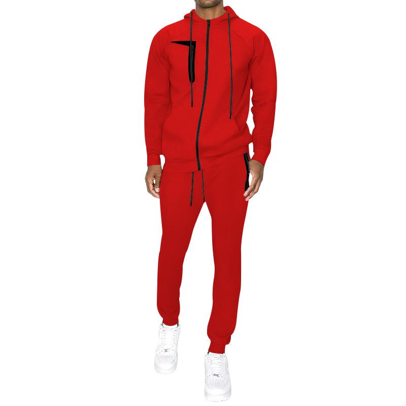 Men's Sports Casual Solid Color Zipper Hooded Sweatshirt Set 97638923Y