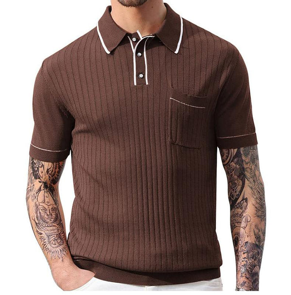 Men's Casual Lapel Short Sleeve Pullover Kntted Sweater 59669223M