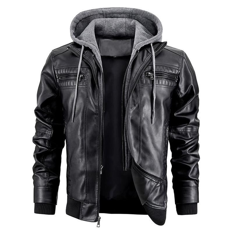 Men's Hooded Warm Leather Jacket 32828401F