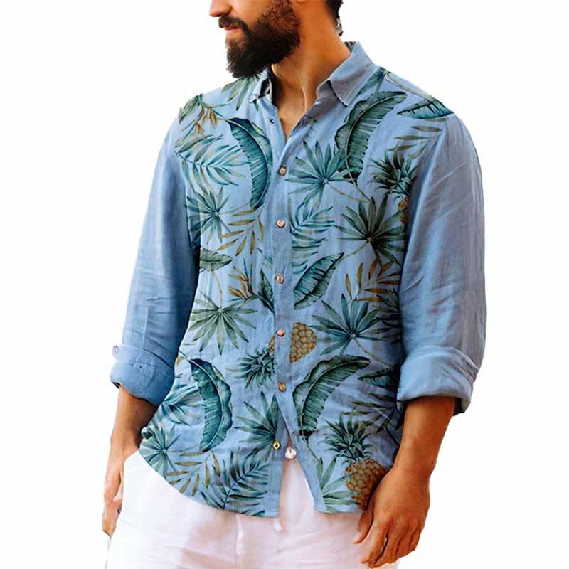 Men's Palm Print Casual Long Sleeve Lapel Shirt 79890116X