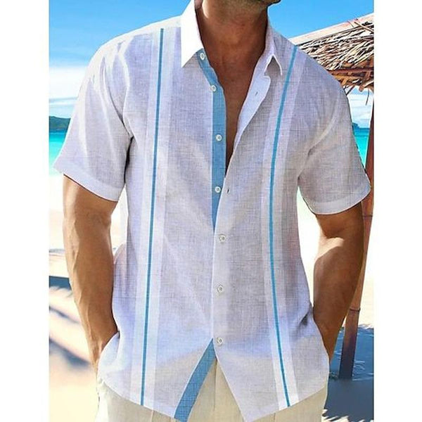 Men's Casual Striped Printed Lapel Short Sleeve Shirt 94246117Y