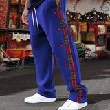 Men's Checked Stitching Straight Loose Elastic Waist Sports Pants 78419075Z