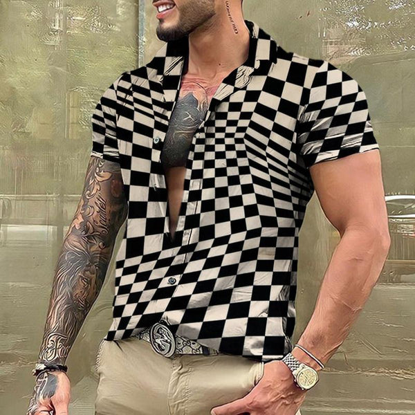 Men's Casual Irregular Checkerboard Short-sleeved Shirt 05603485TO