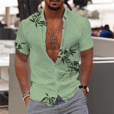 Men's Botanical Print Button Down Short Sleeve Lapel Shirt 47422859X