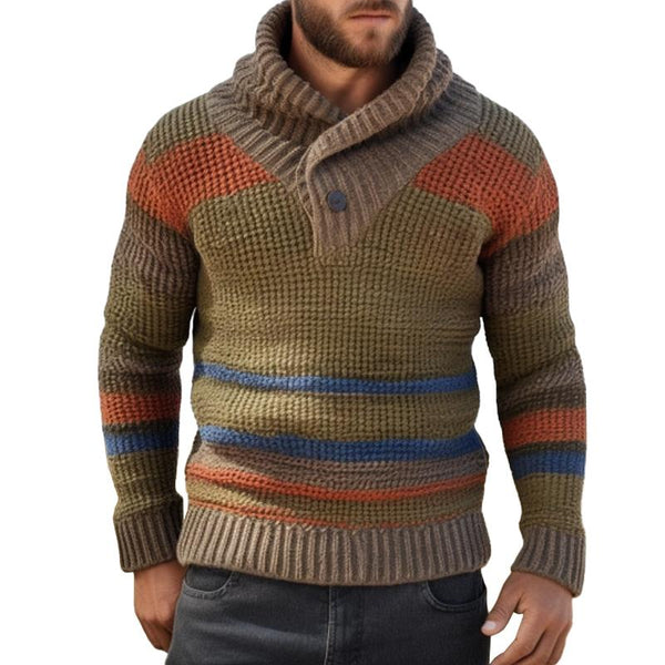 Men's Casual Colorblock Pile Collar Pullover Knitted Sweater 14072962M