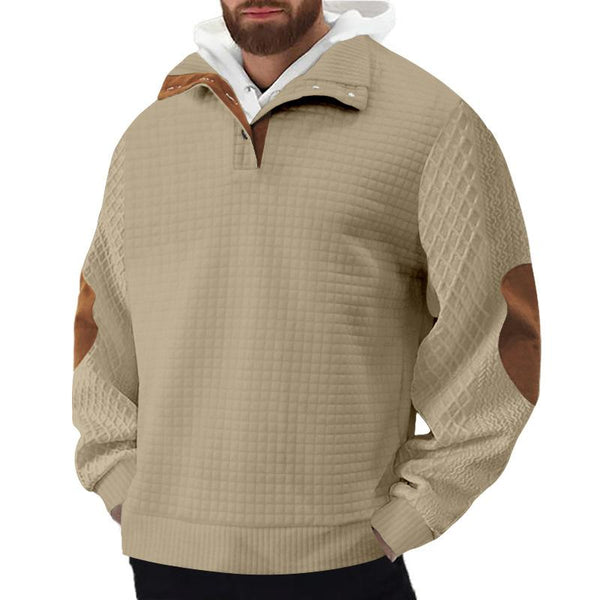 Men's Casual Solid Color Waffle Stand Collar Long Sleeve Sweatshirt 43519747Y