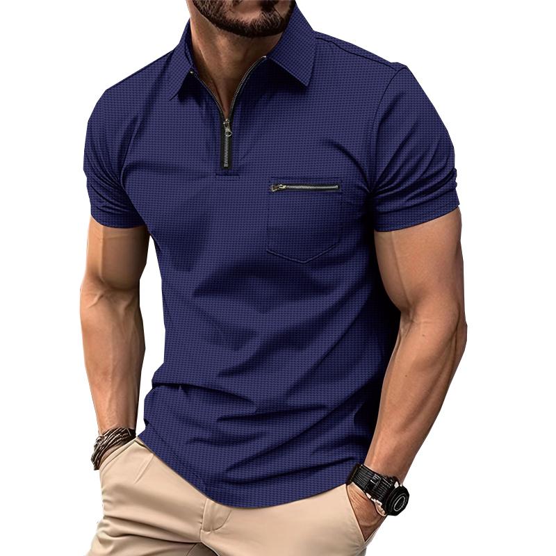 Men's Solid Waffle Button Henley Neck Sports Polo Shirt 90574814X