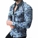 Men's Printed Casual Slim Lapel Long Sleeve Shirt 60431759X