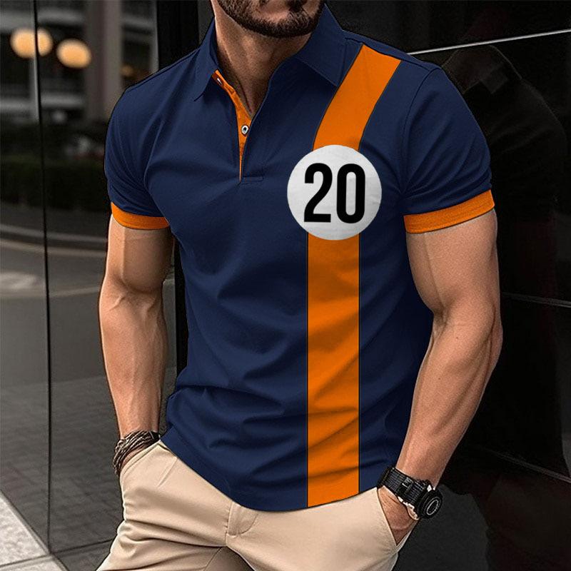 Men's Colorblock Numbers Print Short Sleeve Golf Polo Shirt 52731307Z