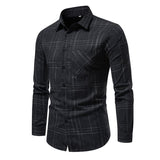 Men's Plaid Long Sleeve Shirt Simple Lapel Shirt 77199736X