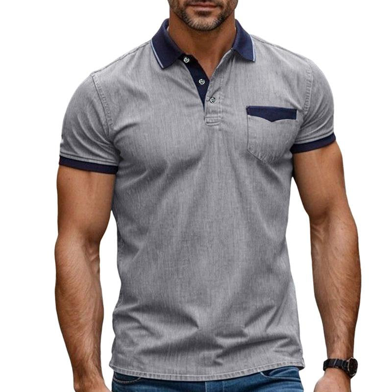 Men's Short Sleeve Stretch Denim Polo Shirt 66155478X