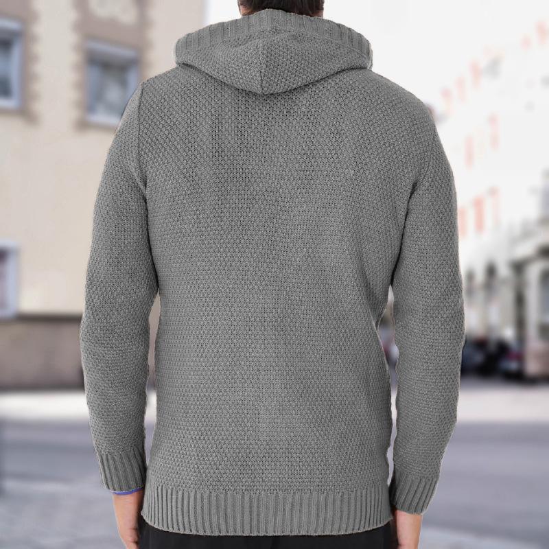 Men's Casual Solid Color Hooded Single-Breasted Slim Fit Knit Cardigan 90717958M