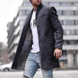 Men's Retro Solid Color Casual Stand Collar Mid-Length Coat 46979777X