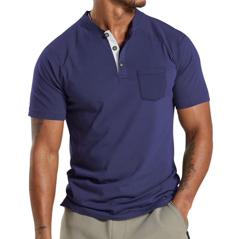 Men's Solid Henley Collar Breast Pocket Short Sleeve T-shirt 16261957Z