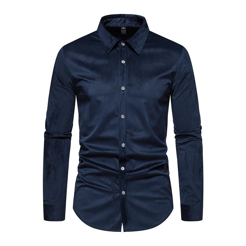 Men's Casual Solid Color Corduroy Slim Lapel Button Long Sleeve Shirt 82245034M