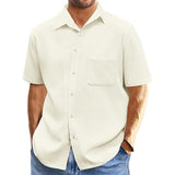 Men's Casual Solid Color Short Sleeve Linen Shirt 96874176X