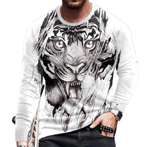 Men's Animal Print Crew Neck Long Sleeve T-Shirt 28963874X