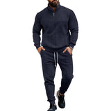 Men's Fashionable Solid Texture Loose Stand Collar Long Sleeve Sweatshirt Trousers Casual Set 65263810Z