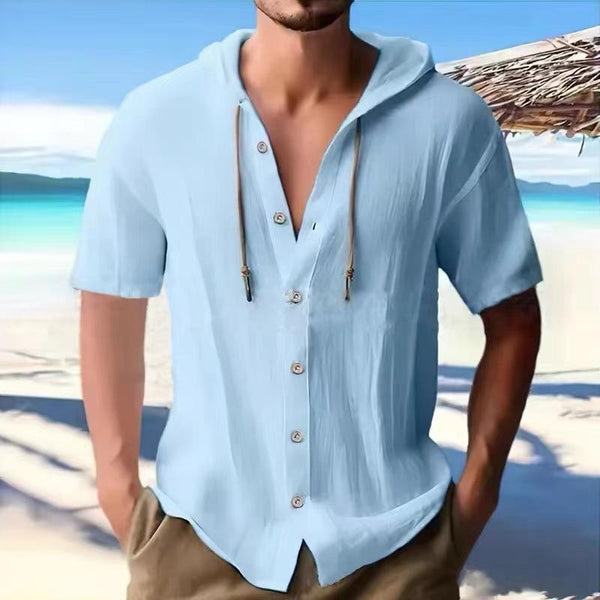 Men's Solid Hooded Single Breasted Casual Loose T-shirt 75681789Z