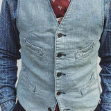 Men's V-neck Single-breasted Denim Vest 97839058U