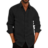 Men's Casual Lapel Solid Color Linen Loose Long Sleeve Shirt 74524458M
