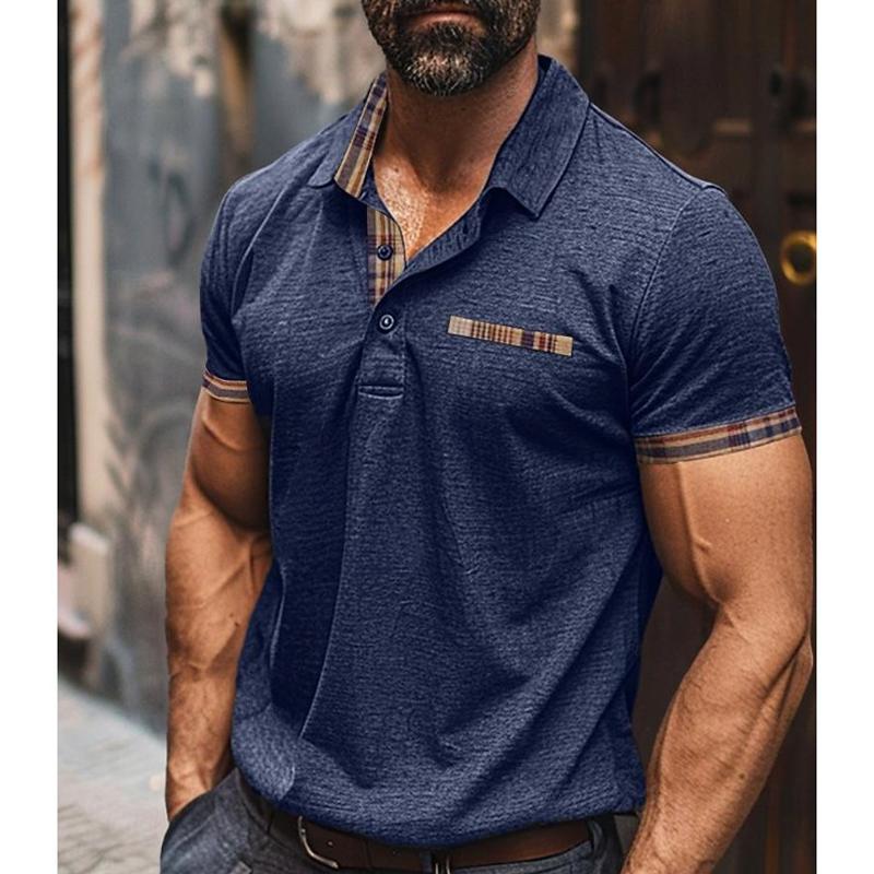 Men's Plaid Button Short Sleeve Polo Shirt 64616983Y