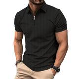 Men's Solid Color Textured Zip Short Sleeve POLO Shirt 51841284X