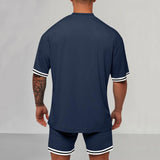 Men's Casual Sports Round Neck Short-Sleeved T-Shirt Loose Shorts Set 82383466M