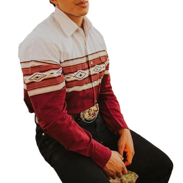Men's Western Denim Print Lapel Long Sleeve Shirt 35190529X
