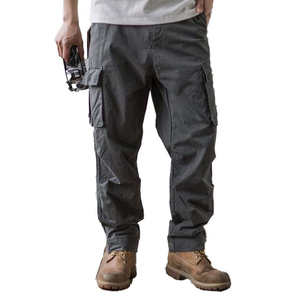 Men's Retro Solid Color Multi-Pocket Loose Cargo Pants 11364561Y