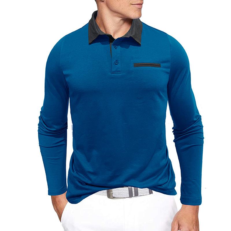 Men's Colorblock Lapel Long Sleeve Polo Shirt 09162755Y