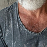 Men's Vintage Distressed Printed V-neck Short-sleeved T-shirt 55145613X