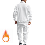 Men's Solid Color Casual Plush Warm Zipper Stand Collar Sweatshirt Sweatpants Set 08038864Y