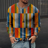 Men's Vintage Rainbow Print Long Sleeve Crewneck T-Shirt 10687654X