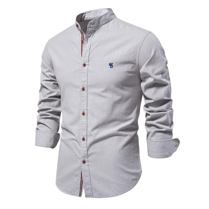 Chemise à manches longues décontractée en coton et lin pour hommes, couleur unie, 77932648X